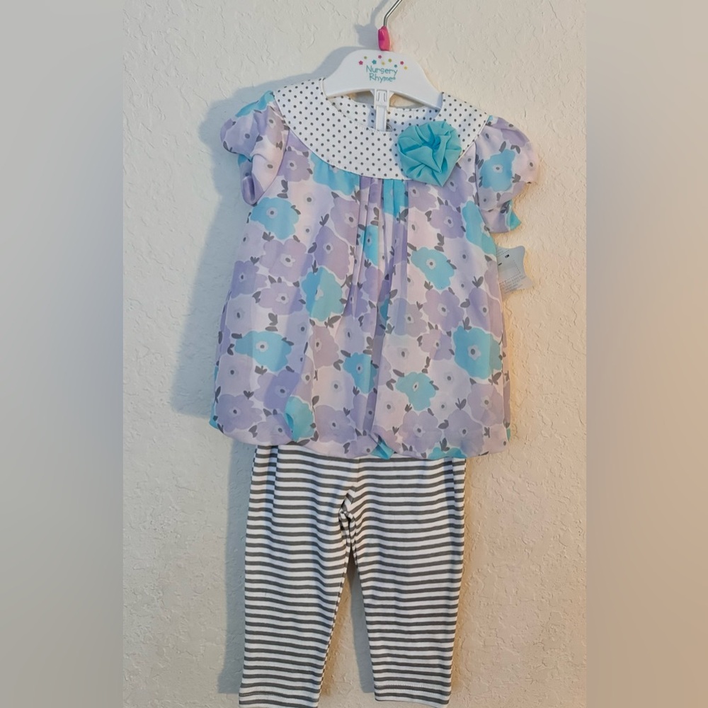 Nursery Rhyme Baby Girl 12 Months Floral Matching Clothing Set With Pants